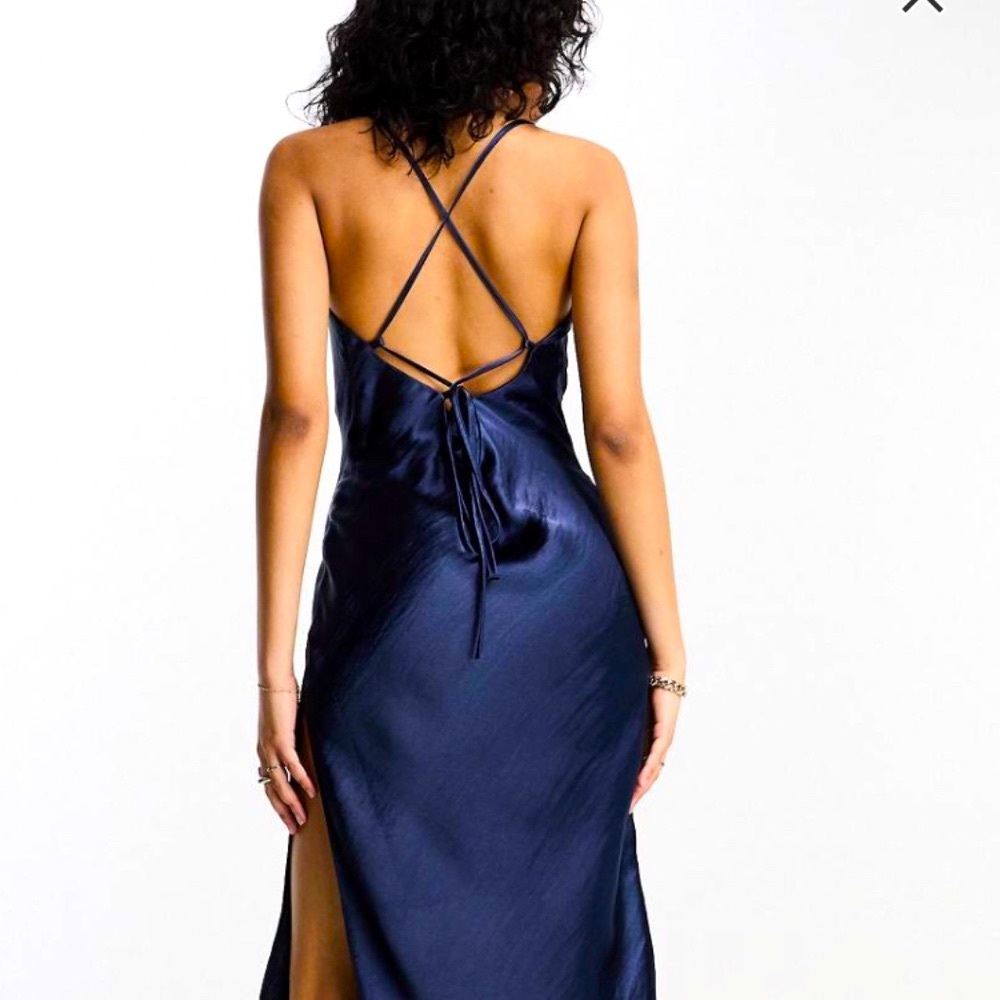 ASOS Blue Strappy Satin Midi Slip Dress Size 10